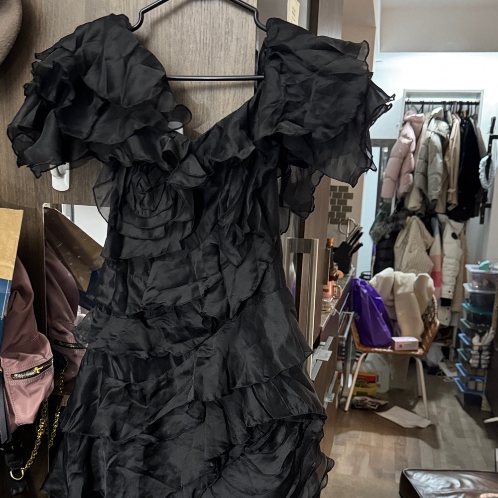 Black Ruffle Midi Dress - Elegant Women's Party Dress